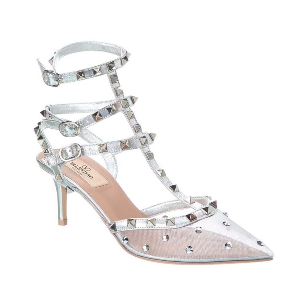 Valentino Rockstud Caged 65 Mesh & Leather Pump
